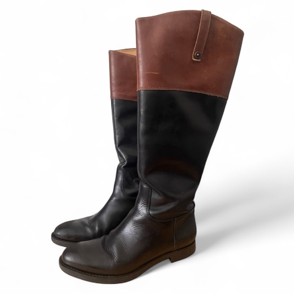 Enzo Angiolini Ellerby Riding Boots Leather Black & Brown Size 7.5 Equestrian
